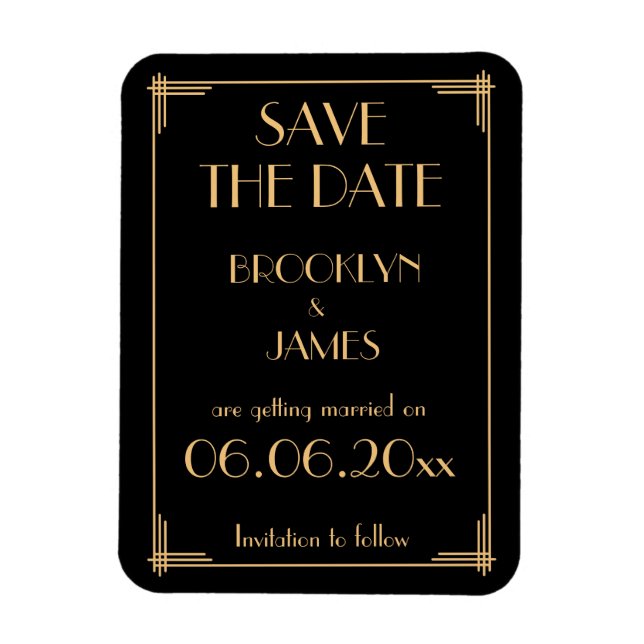 Art Deco Black Wedding Save the Date Magnet (Vertikal)