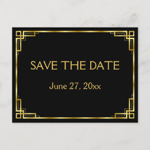 Art Deco Black Wedding Save the Date Postcards Ankündigungspostkarte