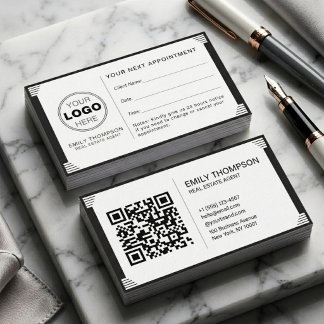 Art Deco Black White QR Code Logo Professional Terminkarte