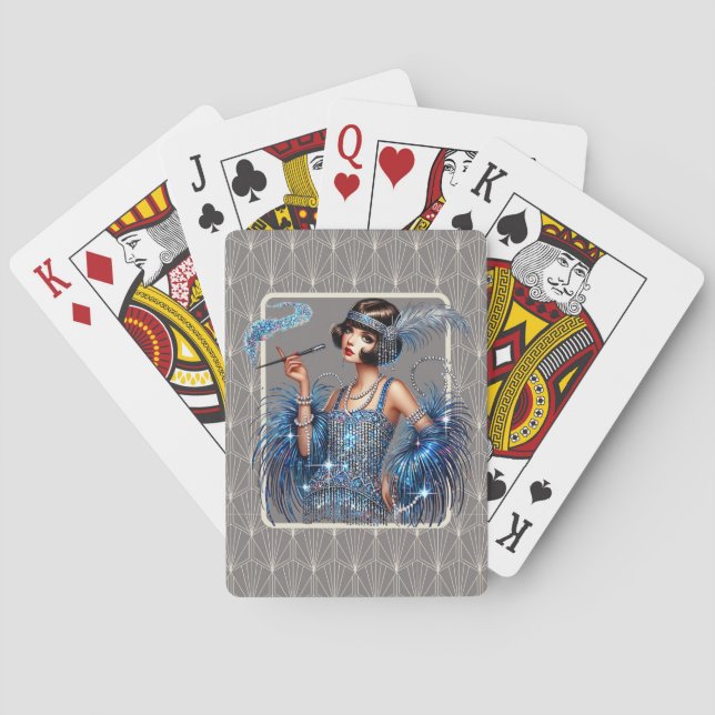 Art Deco Blau Flapper Spielkarten (Rückseite)