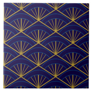 Art Deco Blau Gold Geometrisch Fliese