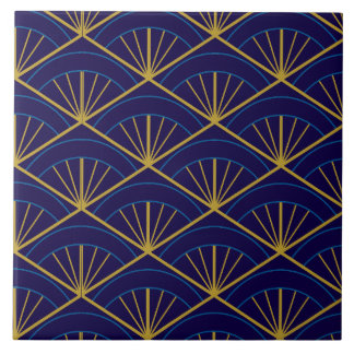 Art Deco Blau Gold Geometrisch Fliese