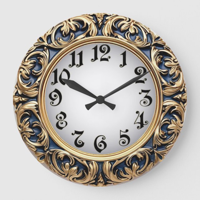 Art Deco Blau Große Wanduhr (Vorderseite)