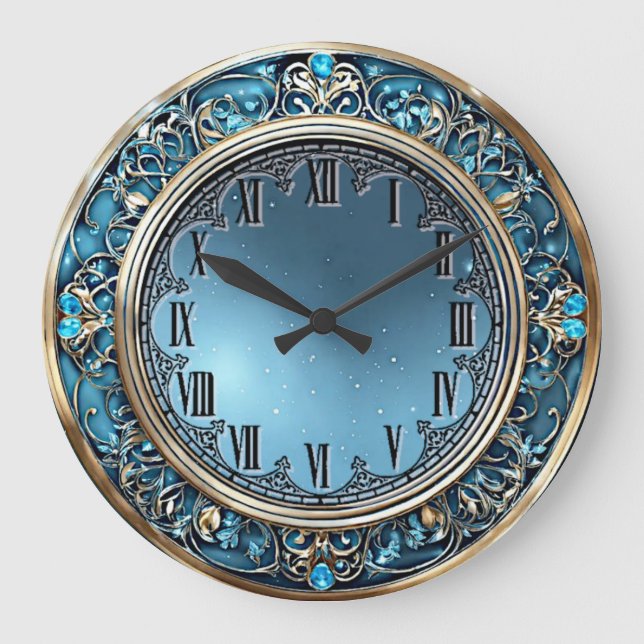 Art Deco Blau Große Wanduhr (Vorderseite)