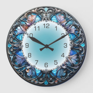 Art Deco Blau Große Wanduhr