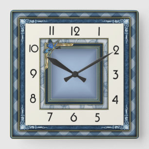 Art Deco Blau Quadratische Wanduhr