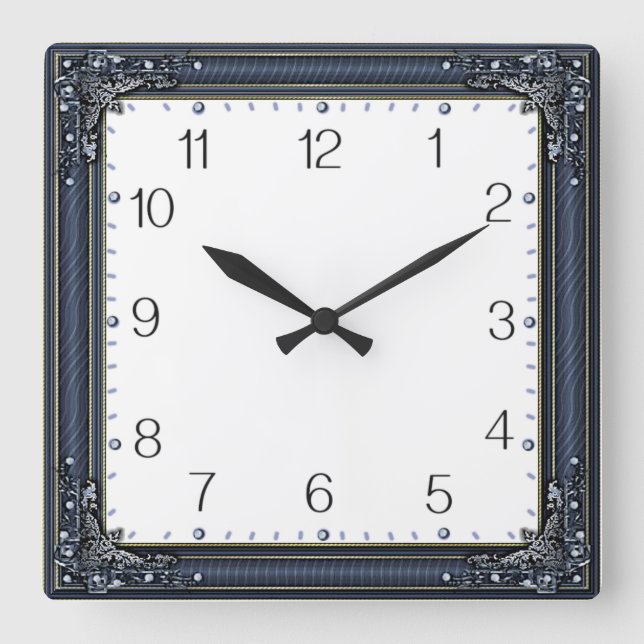 Art Deco Blau Quadratische Wanduhr (Vorderseite)