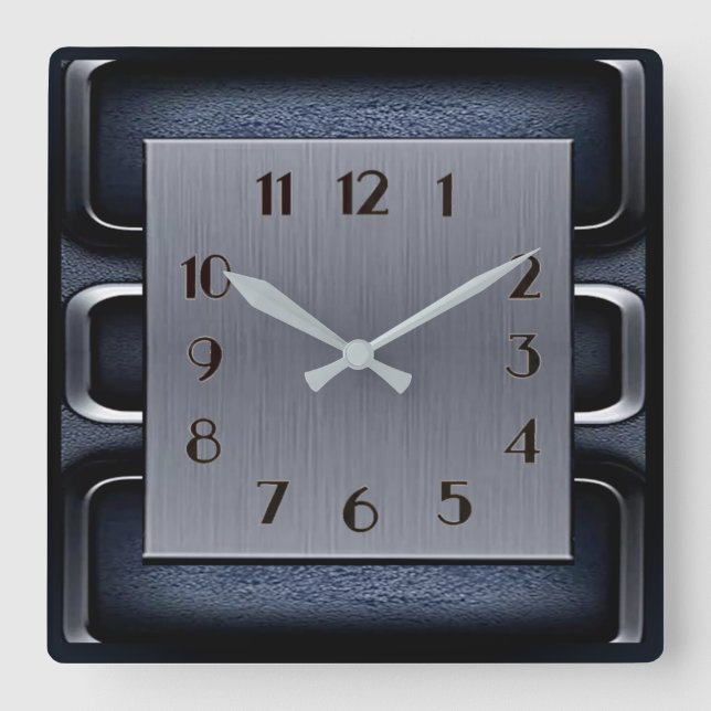 Art Deco Blau Quadratische Wanduhr (Vorderseite)