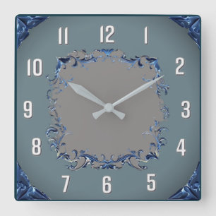 Art Deco Blau Quadratische Wanduhr