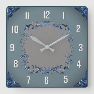 Art Deco Blau Quadratische Wanduhr