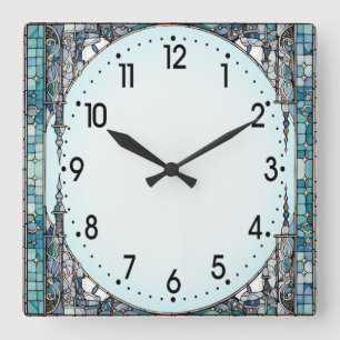 Art Deco Blau Quadratische Wanduhr