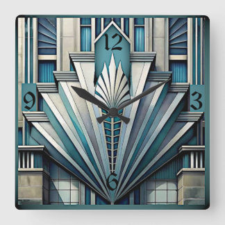Art Deco Blau Quadratische Wanduhr