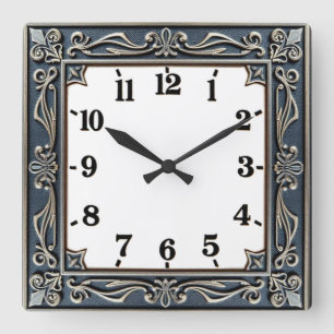 Art Deco Blau Quadratische Wanduhr