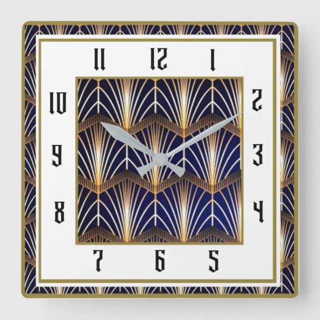 Art Deco Blau Quadratische Wanduhr (Vorderseite)