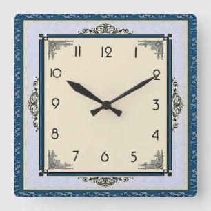 Art Deco Blau Quadratische Wanduhr