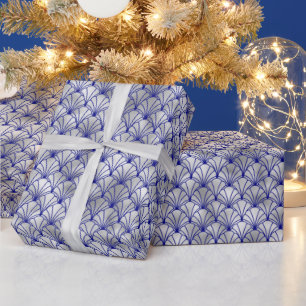 Art Deco Blau Silber Fächer Schale Geschenkpapier