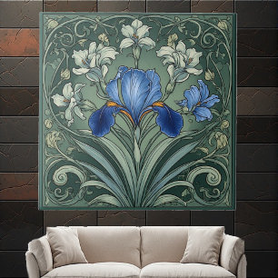 Art Deco Blaue Iris-Blüten Blumenmotive Botanik Fliese