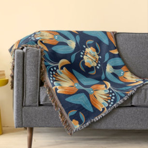 Art Deco blaue orangefarbene Blumen Decke