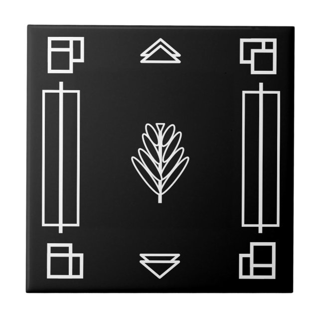 Art Deco Blöcke in Schwarz-Weiß-Keramik Tile Fliese (Vorderseite)
