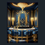 Art Deco Blue Bar Poster. Poster<br><div class="desc">Dies ist ein von der künstlerischen Intelligenz generiertes Bild eines Art-Déco-Bar in blau. Es hat die "Stimmung" des Dekos und würde ein großartiges gerahmtes Bild machen. Dies würde ein großartiges Deko-Bild für Ihre Zuhause machen,  besonders wenn Sie bereits ein Deko-Stilzimmer haben.</div>