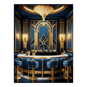 Art Deco Blue Bar Poster. Poster