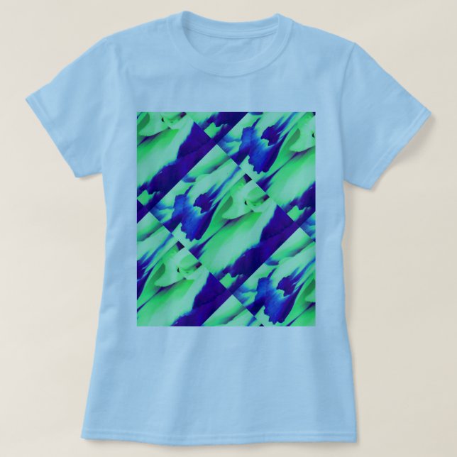 Art Deco Blue Creme Muster T-Shirt (Design vorne)