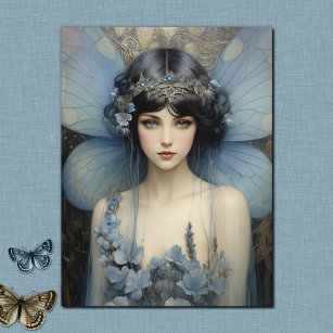 Art Deco Blue Fairy - Fairy Art Postkarte