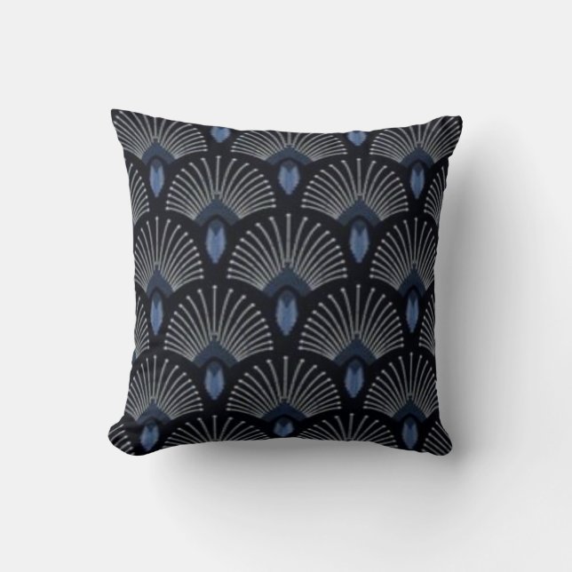 Art Deco Blue Feather/Lüfterdesignkissen Kissen (Vorderseite)