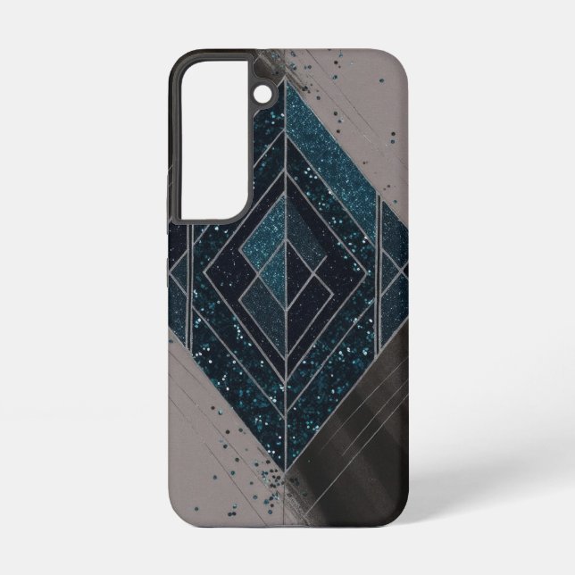 Art Deco Blue Glitzer Geometric Samsung Galaxy Hülle (Rückseite)