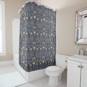Art Deco Blue Gold Geometric Duschvorhang