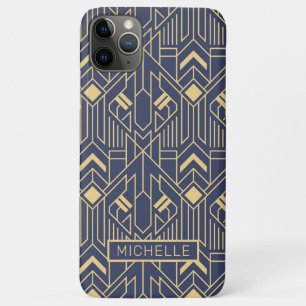 Art Deco Blue Gold Geometric Personalisierter Name Case-Mate iPhone Hülle