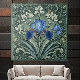 Art Deco Blue Iris Bloom Floral Motifs Botanical Fliese