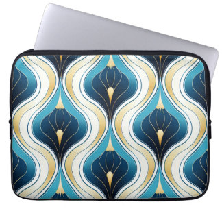 Art Deco Blue Ogee Gold Creme Gemustert Laptopschutzhülle