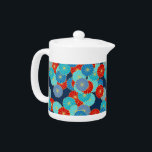 Art Deco Blume - blau, türkis und rot<br><div class="desc">Ein Art-Deco-Muster,  das auf einem traditionellen,  stilisierten Chrysanthemum-Muster basiert,  das in japanischen Textilien verwendet wird,  in den Farben blau,  türkis und hell rot,  in Gold,  auf dunkelblauem Hintergrund</div>