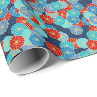 Art Deco Blume - blau, türkis und rot Geschenkpapier