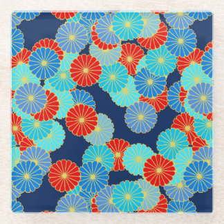Art Deco Blume - blau, türkis und rot Glasuntersetzer