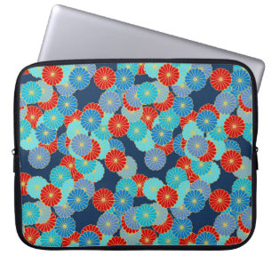 Art Deco Blume - blau, türkis und rot Laptopschutzhülle