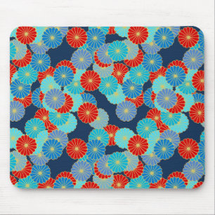 Art Deco Blume - blau, türkis und rot Mousepad