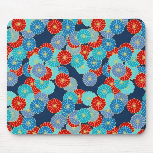 Art Deco Blume - blau, türkis und rot Mousepad (Vorne)