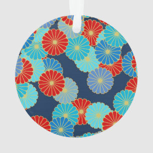 Art Deco Blume - blau, türkis und rot Ornament