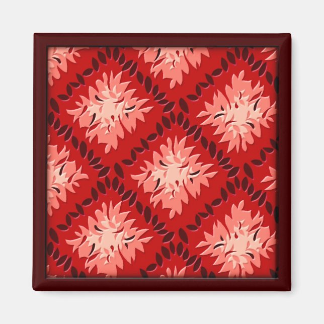 Art Deco Blume Grid - Rot (Magnet) Magnet (Vorne)