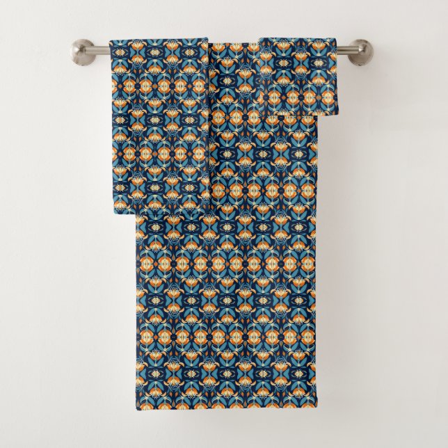 Art-Deco-Blume in Orange Badhandtuch Set (Insitu)