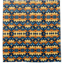 Art-Deco-Blume in Orange Duschvorhang
