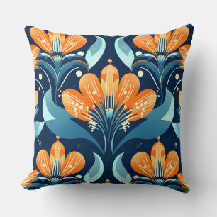 Art-Deco-Blume in Orange Kissen