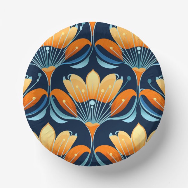 Art-Deco-Blume in Orange Pappteller (Vorderseite)