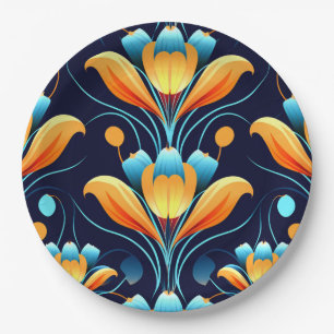 Art-Deco-Blume in Orange Pappteller