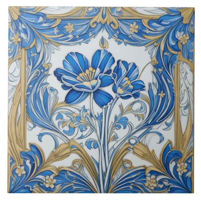 Art Deco Blume Jugendstil Florenz Fliese (Vorderseite)
