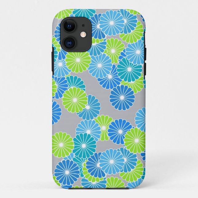 Art Deco Blume Muster - blau und lila grün Case-Mate iPhone Hülle (Rückseite)