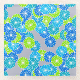 Art Deco Blume Muster - blau und lila grün Glasuntersetzer