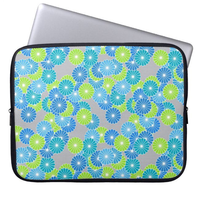 Art Deco Blume Muster - blau und lila grün Laptopschutzhülle (Vorderseite)